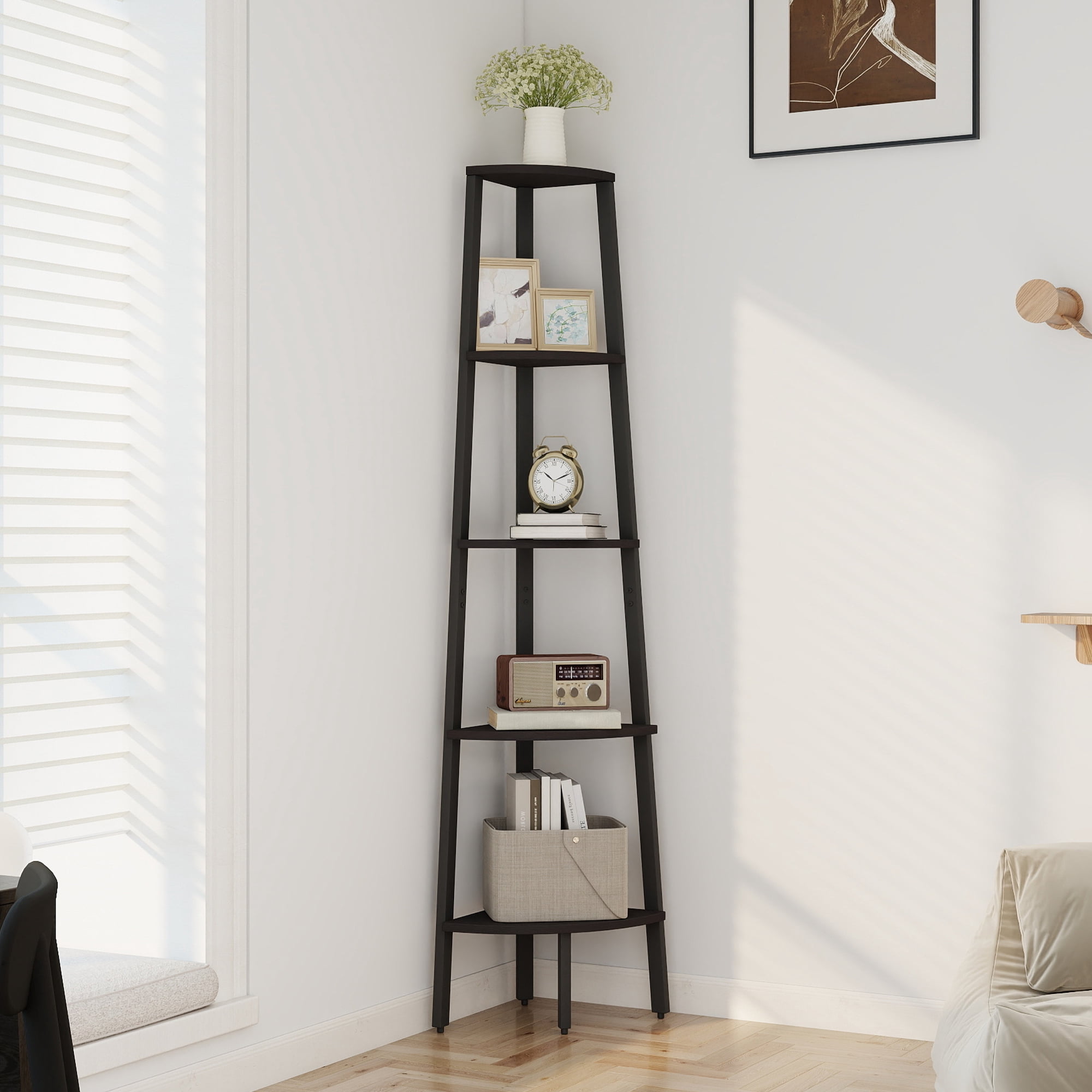 Skandiquip 5‑Tier Corner Bookshelf Metal Frame Ladder Display Shelf for