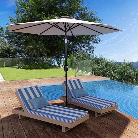 Skandiquip 9Ft Outdoor Patio Umbrella, Outdoor Table Umbrella, Market Umbrella, Reinforced Steel Ribs, Push Button Tilt and Crank, Beige