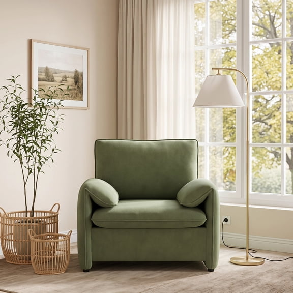 Skandiquip Oversized Accent Arm Chair, Ergonomic Single Sofa with High Density Foam Cushion, 350 LBS Weight Capacity for Living Room Bedroom, Green