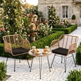 thumbnail image 1 of Skandiquip 3 Pieces Bistro Set, All-Weather Wicker Furniture With 400 Lbs Load Capacity, Easy To Clean Glass Top Table, Brown, 1 of 6