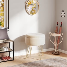 Skandiquip Velvet Round Storage Ottoman Vanity Stool Metal Legs Foot Stool for Living Room Bedroom Entryway