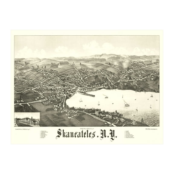 Skaneateles Art, 1884 Vintage Map of Skaneateles New York, NY History Wall Decor Gift, Old Skaneateles Map - 36" x 24" Unframed Print