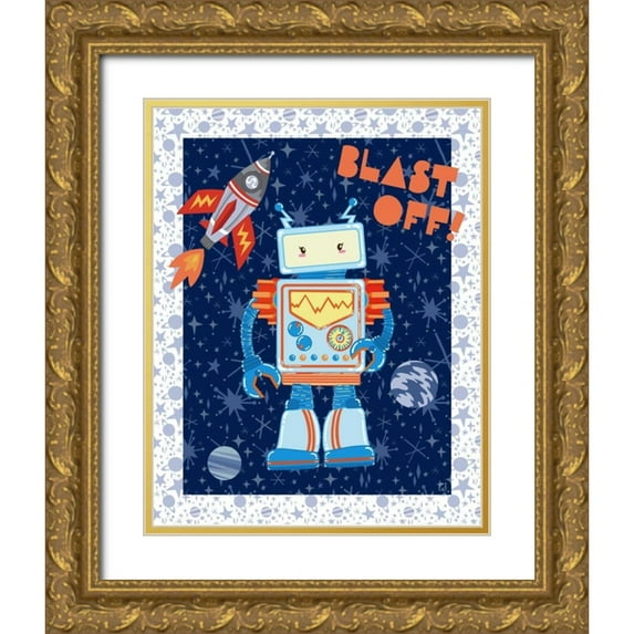 Skapriwsky, Christina 15x18 Gold Ornate Wood Framed with Double Matting Museum Art Print Titled - Blast Off Robot
