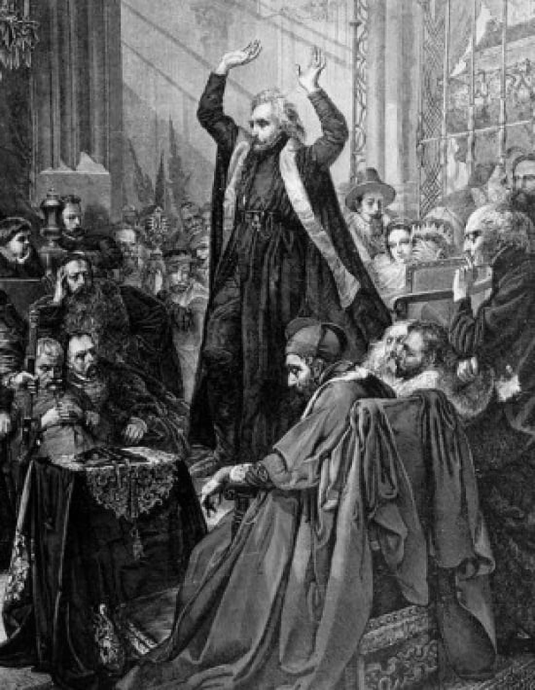 Skarga Preaching Before Sigismund II King of Poland 1543-1572 in the Cathedral of Cracow print Canvas Art - (18 x 24)