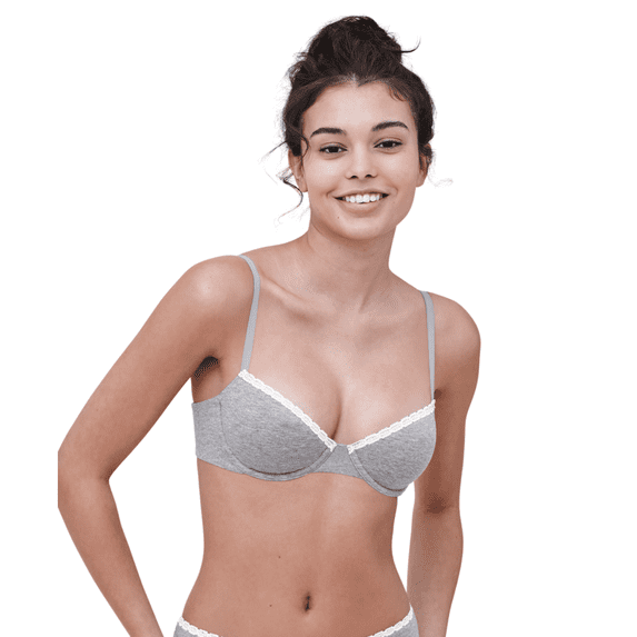 Skarlett Blue Adorned Cotton Underwire Bra Heather Grey/Ivory 36B