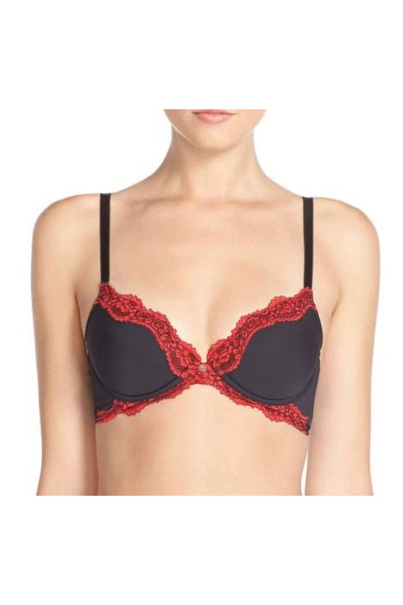 BLACK/SCARLET Adore Underwire Demi Bra, US 34B, UK 34B