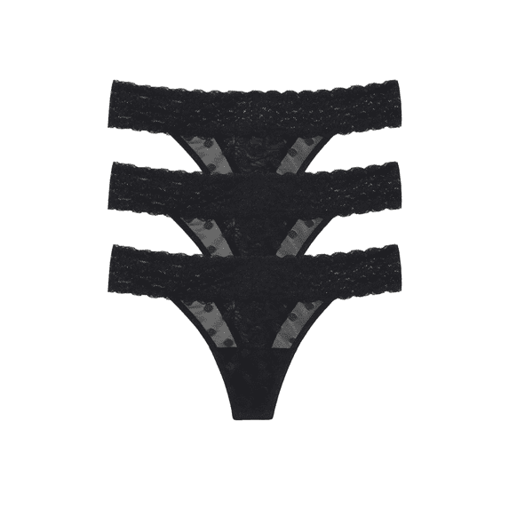 Skarlett Blue Dare Women's Low Rise Comfortable Thong with Stretchy Dot Lace and Floral Trim Waistband 3 Pack