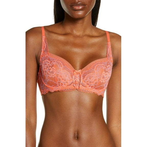 Skarlett Blue 'Minx' Unlined Lace Demi Underwire Bra Coral- 34B