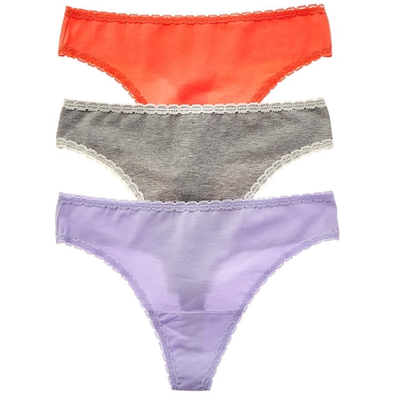 Skarlett Blue Women's Adorned Cotton Thong 3-Pack 371211MP, Jubilee/Summer Coral/Heather Grey, S