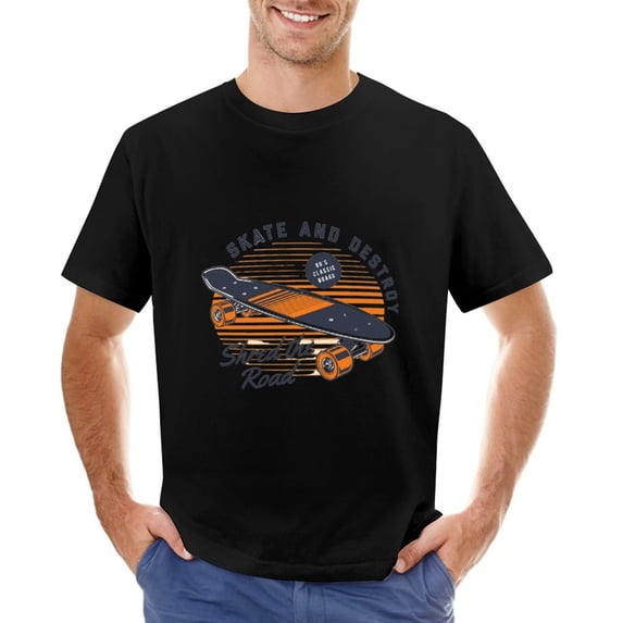 Skate And Destroy Vintage T-shirt Mens Cotton Classic Crewneck Short Sleeve Tees Unisex Black 2XL