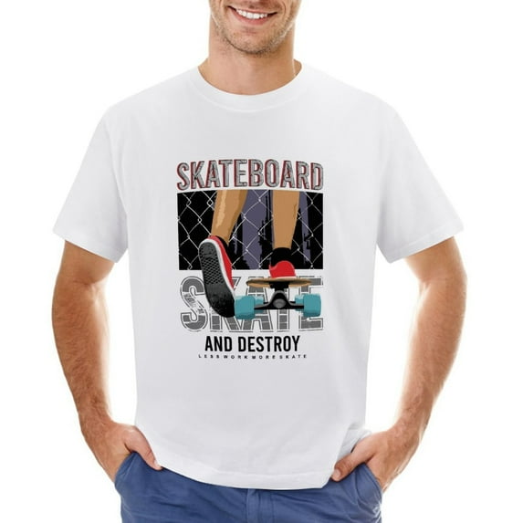 Skate And Destroy with Skateboarder Men’s Graphic T-shirt Vintage Short Sleeve Sport Tee White S