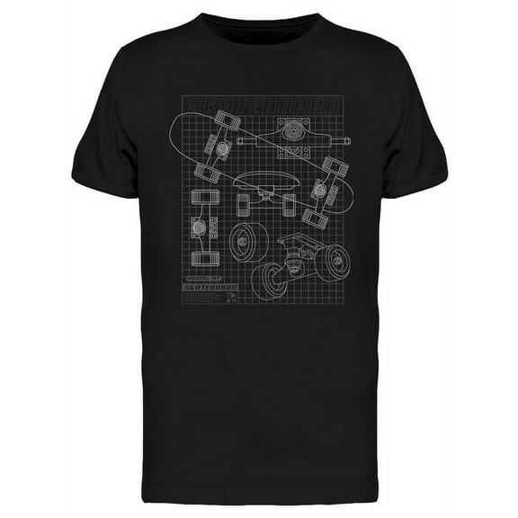 Skate Board Blueprint T-Shirt Men -Image by Shutterstock, Male Medium