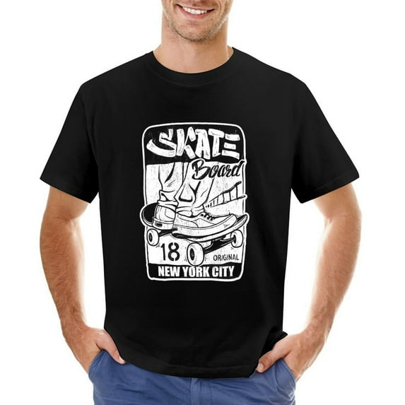 Skate Board New York City Men’s T-Shirt 100% Cotton Casual Short Sleeve Tops Gift Tee Black XL