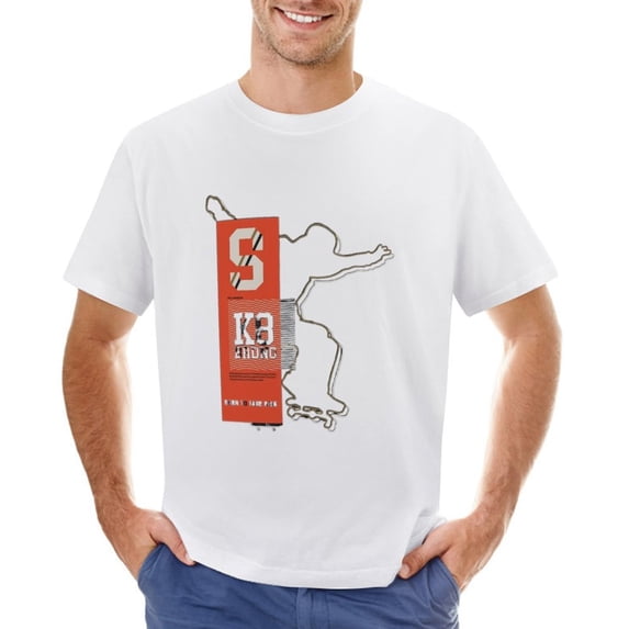 Skate Board Sport Vintage T-shirt Mens Cotton Classic Crewneck Short Sleeve Tees Unisex White S