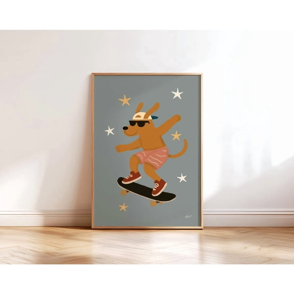 Skate Dog Art Print Skateboard Nursery Animal Wall Art Unframed Paper Print