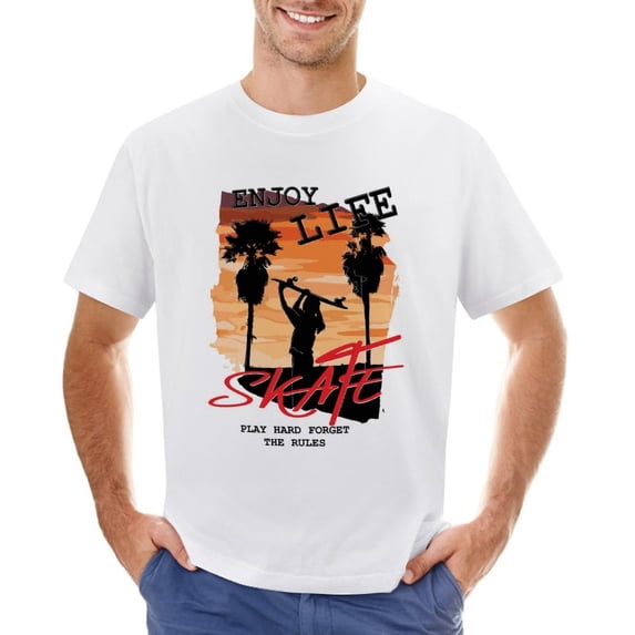 Skate, Enjoy Life Sunset Men’s Graphic T-shirt Vintage Short Sleeve Sport Tee White L