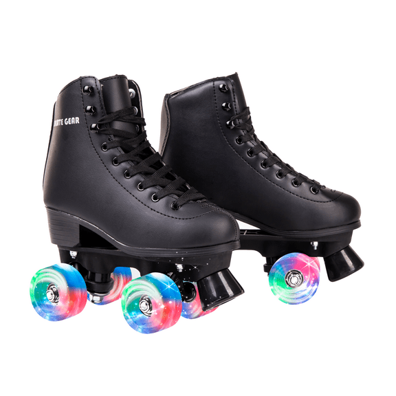 Skate Gear Cute Roller Skates with LED wheels, Holiday Gifts for Children (Black, Youth 3)