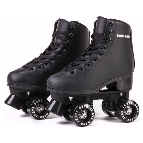 Skate Gear Extra Support Quad Roller Skates, Holiday Gift for Adults (Black, Women's 5 / Youth 4)