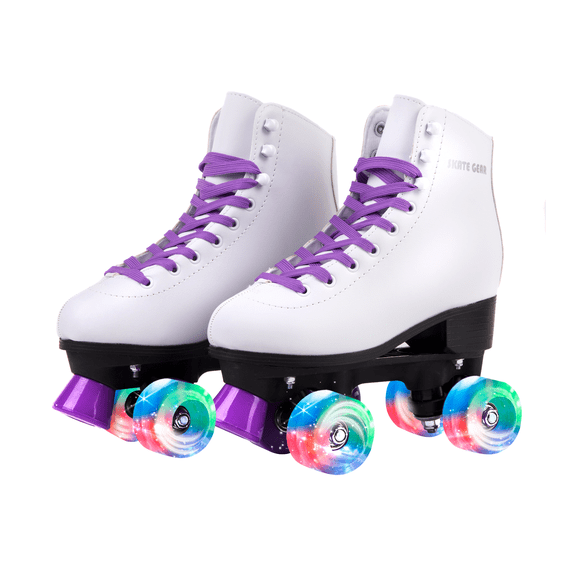 Skate Gear Extra Support Quad Roller Skates with LED wheels, Holiday Gift (Purple, Women's 8 / Youth 7)