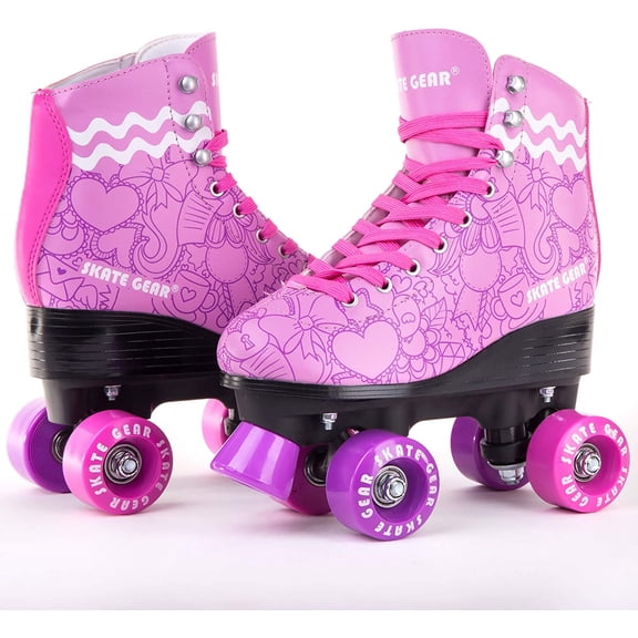 Skate Gear Retro Quad Roller Skates, Holiday Gift for Girls(Graphic Purple, Youth 1)