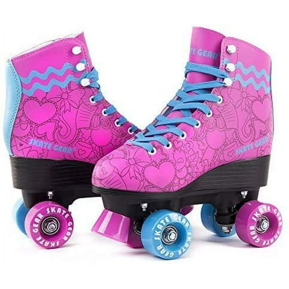 Skate Gear Retro Quad Roller Skates, Holiday Gift for Girls (Pink/Blue, Women's 8 / Men's 7)