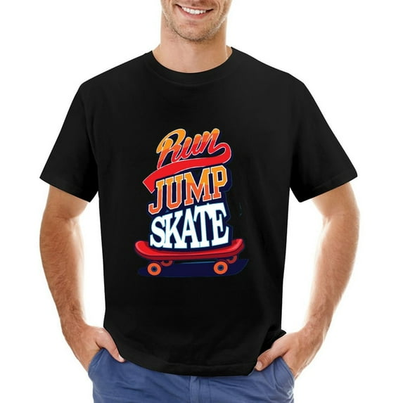 Skate Jump Men’s Graphic T-shirt Vintage Short Sleeve Sport Tee Black XS