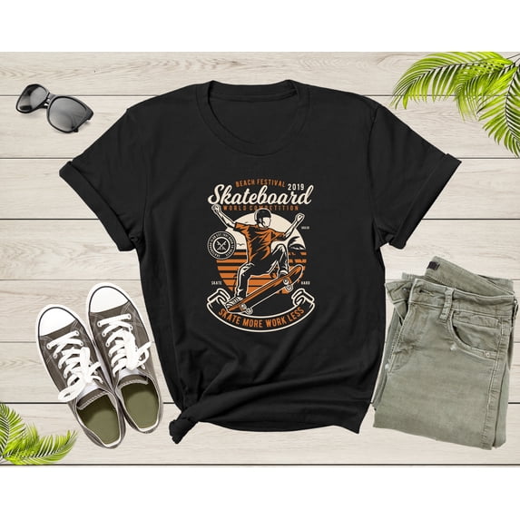 Skate More Work Less Skateboard Skating Skater Kid Sport T-Shirt Skateboarder Skate Lover Gift T Shirt for Men Women Kids Boys Girls Tshirt