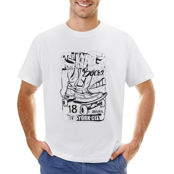 Skate New York City Vintage T-shirt Mens Cotton Classic Crewneck Short Sleeve Tees Unisex White L