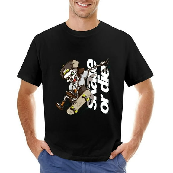 Skate Or Die Vintage T-shirt Mens Cotton Classic Crewneck Short Sleeve Tees Unisex Black XS