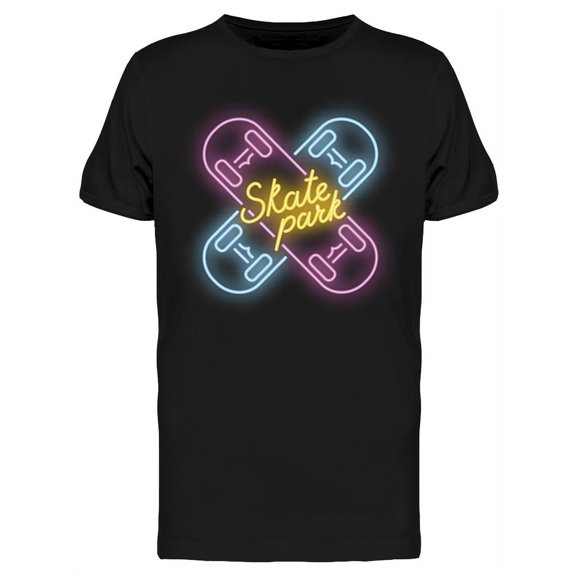 Skate Park Neon Text T-Shirt Men -Image by Shutterstock, Male Small