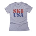 thumbnail image 1 of Skate Sk8 USA Skateboarding Pride Trendy Women's Cotton Grey T-Shirt, 1 of 2