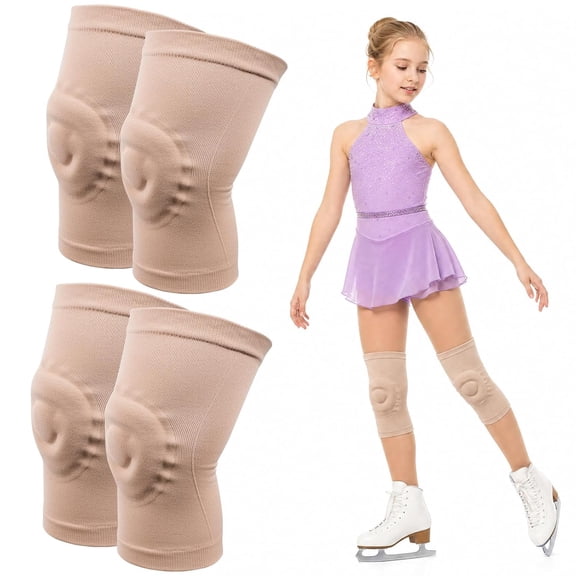 Skate & Skateboarding Knee Pads, Gel Knee Pads for Figure Skating Dance Gymnastics, Breathable Non-Slip Cushion Knee Support Pads for Men Women Teens, 2PCS,Beige,L