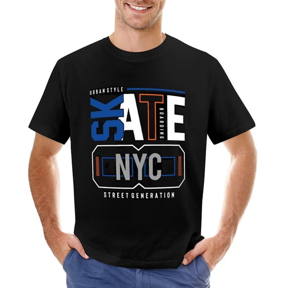 Skate Sport NYC Men’s T-Shirt 100% Cotton Casual Short Sleeve Tops Gift Tee Black 2XL