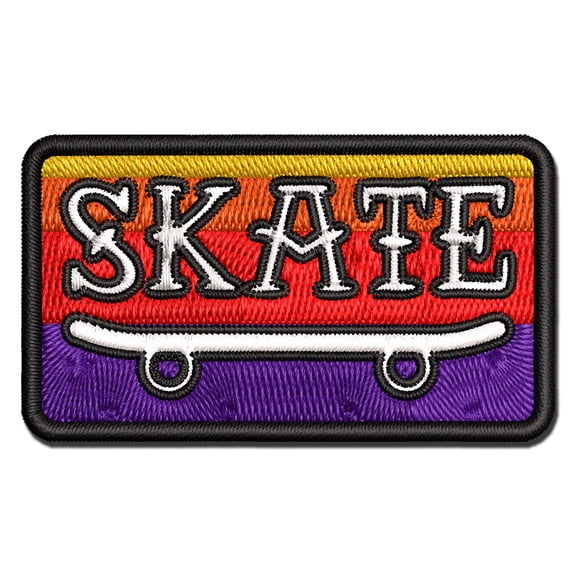 Skate Text on Skateboard Applique Multi-Color Embroidered Hook & Loop Patch - 3 Inch Medium