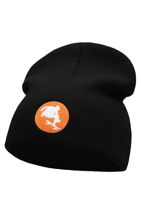 Skate Trick Embroidered 8 Inch Short Beanie - Black OSFM