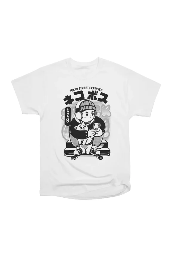 Skate boy and Neko T-Shirt Tee Gift For Him Merch For Her Apparel For Friend