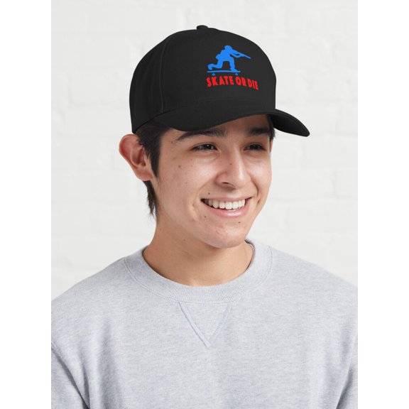 Skate or Die Blue Red Baseball Cap, Skateboarding Lifestyle Statement Graphic Design, Classic Hat