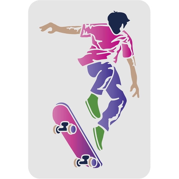 SkateBoarder Stencil 29.7x21cm Man & Skateboard Drawing Painting Stencils Plastic Skater Skateboard Stencils Reusable DIY Home Decor Stencil for Hip Hop Street Style Decor
