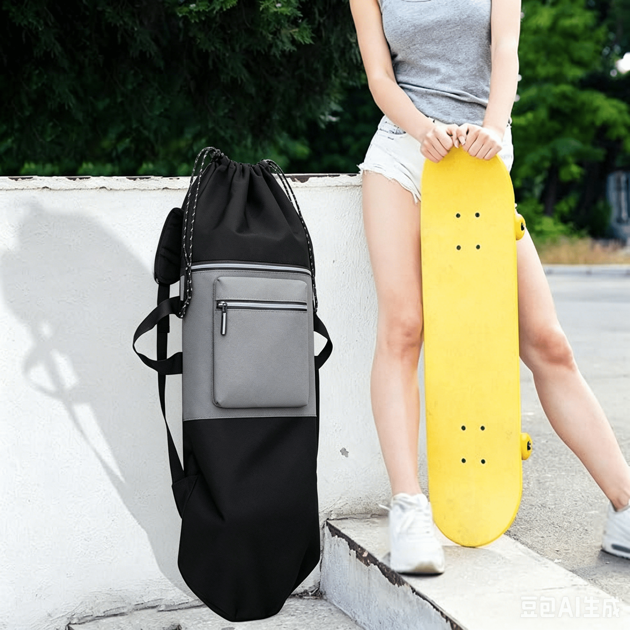 Skateboard Backpack Drawstring Closure Travel Bag Longboard Carry
