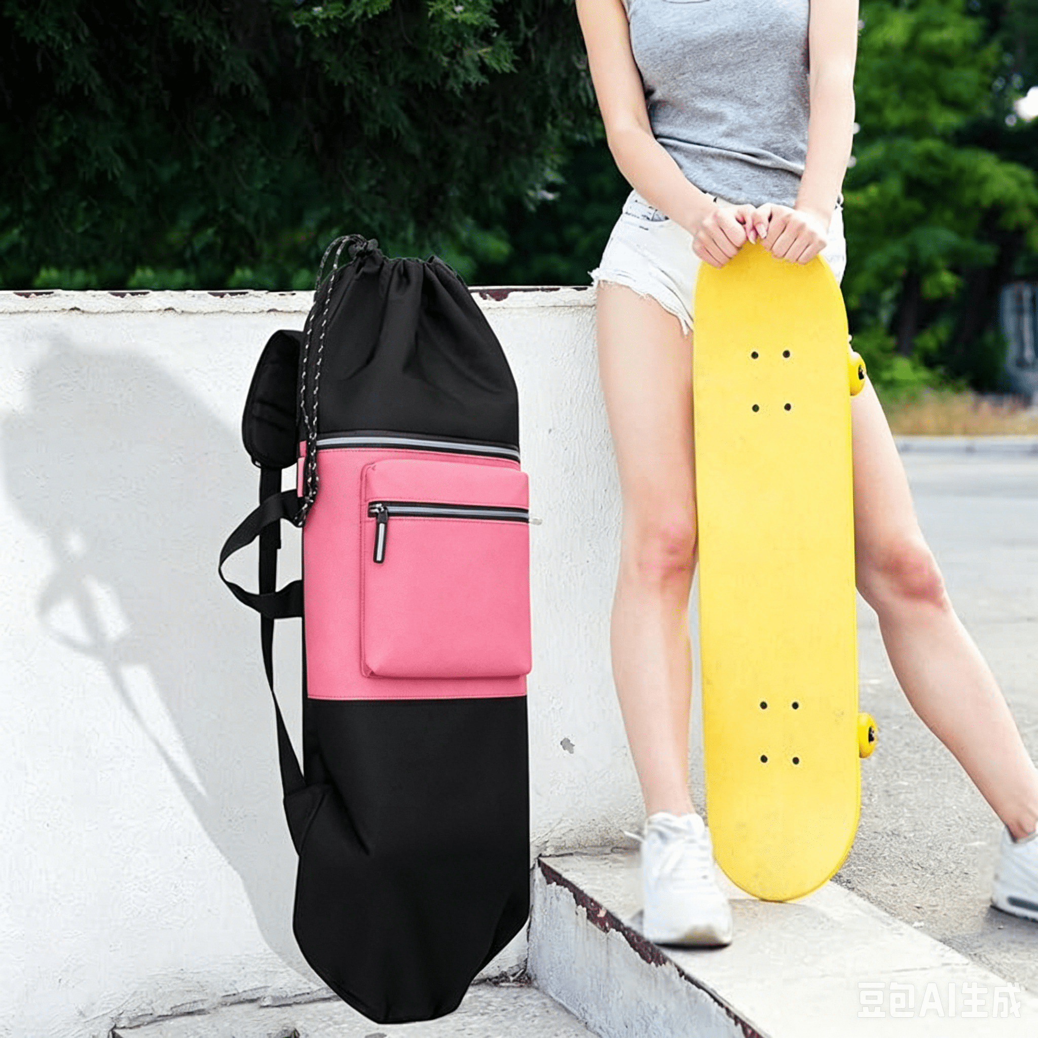 Skateboard Backpack Drawstring Closure Travel Bag Longboard Carry