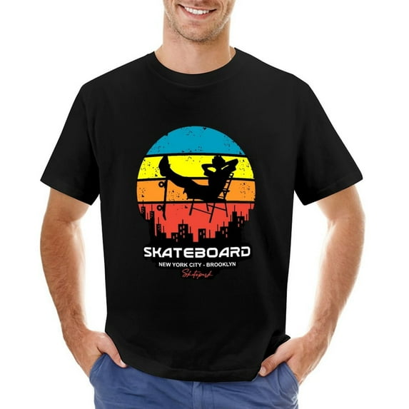 Skateboard Brooklyn. Sport Vintage T-shirt Mens Cotton Classic Crewneck Short Sleeve Tees Unisex Black L