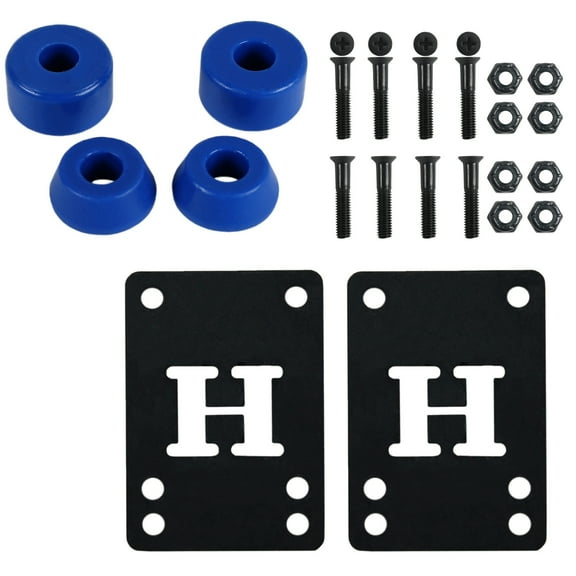 Skateboard Bushings Soft 88 (for 2 trucks) + Riser Pads and 1" Phillips Hardware