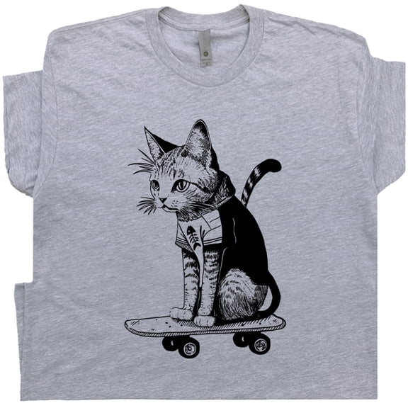 Skateboard Cat T Shirt Cool Cat Shirts for Women Men Guys Ladies Vintage Skateboarding Kitten Crazy Skate Punk Funny Retro Graphic Tee