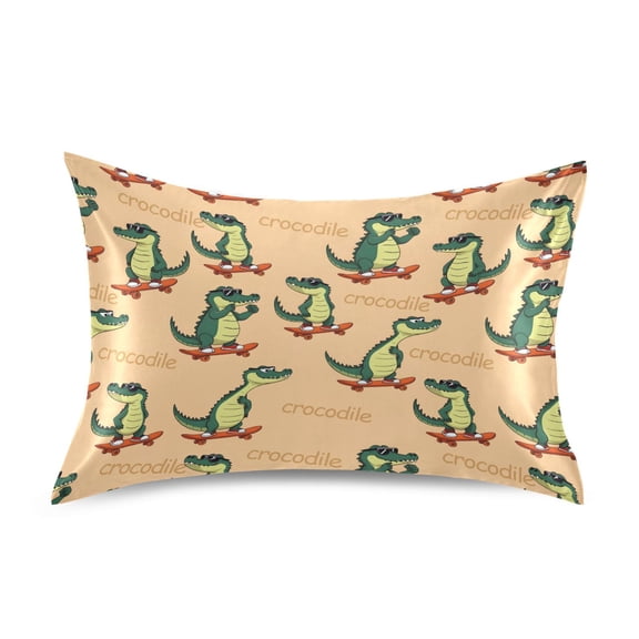 Skateboard Crocodile Pattern Pillowcase King Size 40''x20'' Satin Double-Sided Print Soft Wrinkle Resistant