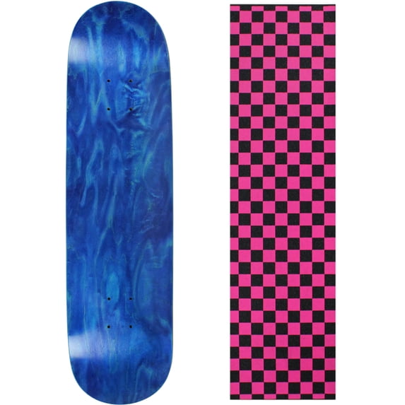 Skateboard Deck Blank Stained Blue 8.0" Checker Pink Grip