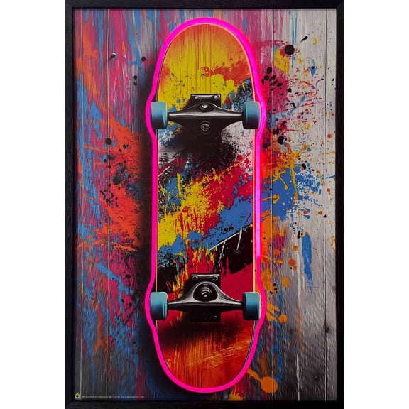 Skateboard Deck Framed LED Neon Light Canvas Print - 24" x 36"