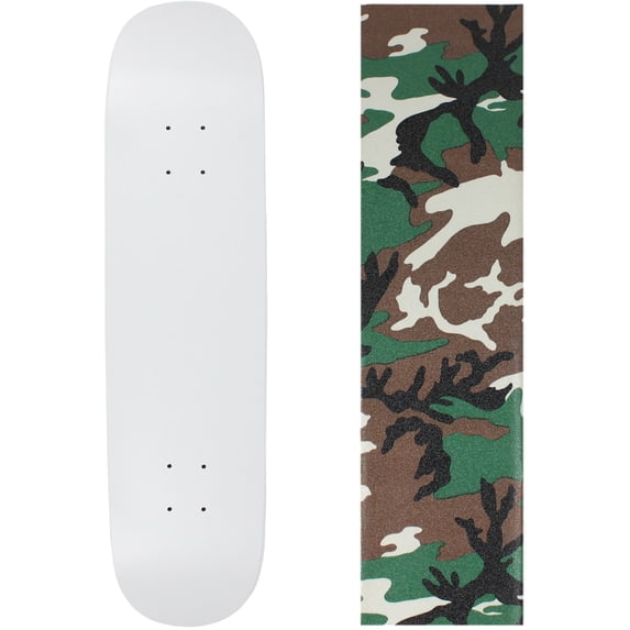 Skateboard Deck Pro 7-Ply Canadian Maple DIP WHITE With Griptape 7.5" - 8.5"