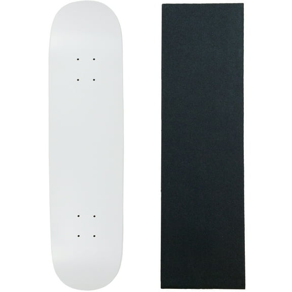 Skateboard Deck Pro 7-Ply Canadian Maple DIP WHITE With Griptape 7.5" - 8.5"