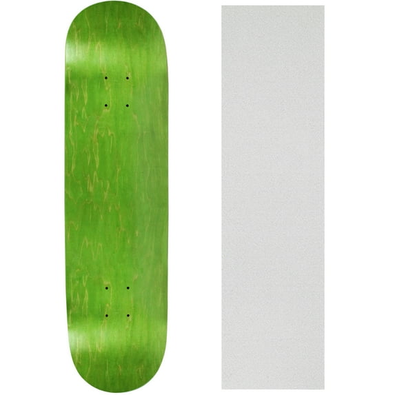 Skateboard Deck Pro 7-Ply Canadian Maple Stained Green with Griptape Clear Grip 7.75"