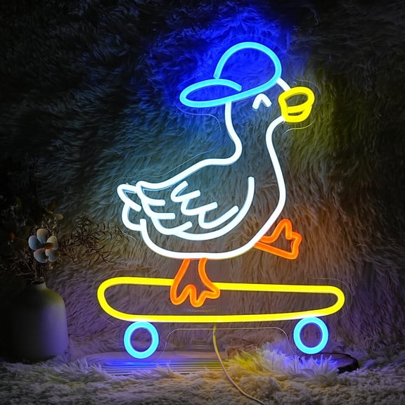 Skateboard Duck Neon Sign Dimmable  Happy Duck Neon Light   Hat Duck Light Up Sign for  Room  Art Wall Decor Boy Girl Gifts (16.5"*12.6")